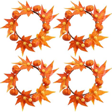 Couronne de bougies, guirlande de bougies, couronne florale avec feuilles d'érable et citrouille, pour la décoration de table de Thanksgiving et d'Halloween (1/5)