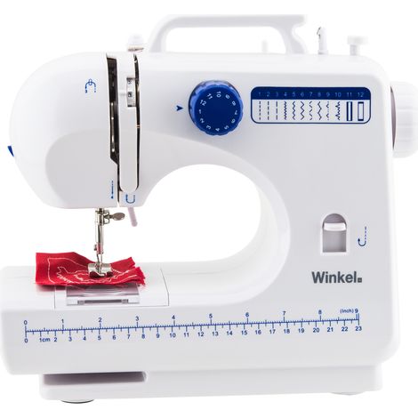 WINKEL SW45 Máquina de Coser Mecánica, 12 Puntadas, con LED para Iluminar, Blanco y Azul, 30 X 11 X 26 Cm, Algodón
