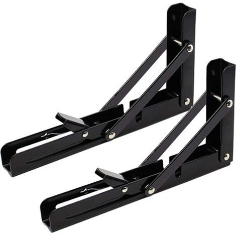 2PCS 10 Inch Noir Équerre Pliante 250mm Support d' Étagères Pliants Mural en Acier Laminé à Froid Equerre pour Etagere Murale, Métal Étagères Pliable Support en Forme de L Charge Maximale 80k (1/5)