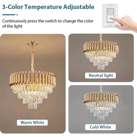 Große LED Kristall Hängeleuchte Gold Ø75cm, Luxus Pendellampe mit 3 Lichtfarben, Designer Lampe für Esszimmer