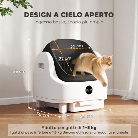 Bac à litière autonettoyant automatique pour chat (conception ouverte, capteur de sécurité, contrôle des odeurs), en PP et ABS, 50 x 54 x 55 cm, blanc (1/5)