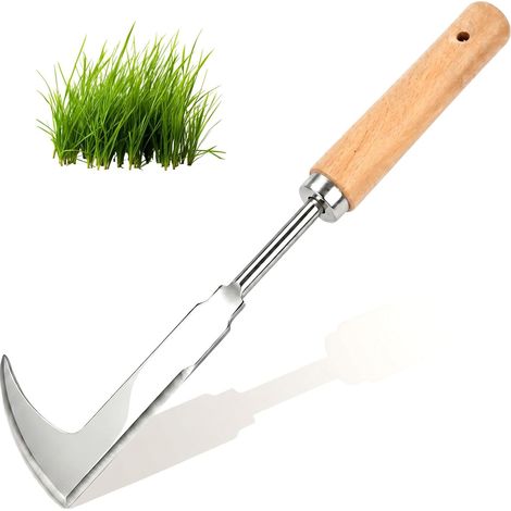 Couteau Désherbeur - 1 Pièce - Acier Inoxydable et Bois - Lame Dentelée pour Fissures - Jardin Terrasse Allée - 31,5 cm (1/5)