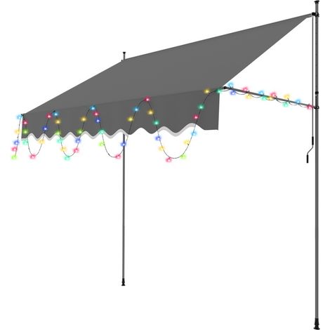 SWANEW Tenda a bracci con LED Tenda manuale Tenda retrattile senza foratura 250x120cm Grigio (1/5)