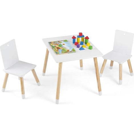 COSTWAY Ensemble de Table et 2 Chaises pour Enfants de Style Scandinave en Bois Table pour Chambre d'Enfant (1/5)