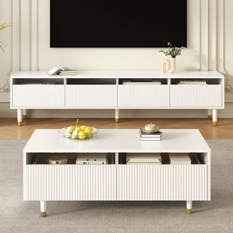 Ensemble meubles de salon à éclairage LED - meuble TV à 4 portes - table basse à 2 tiroirs (1/5)