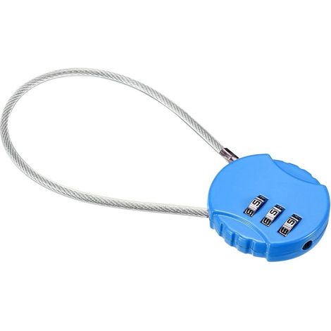Blaues Kombinationsschloss, 3,7 cm breit und 5 cm hoch (Innenhöhe), rücksetzbares 3-stelliges Sicherheitsschloss. (1/5)