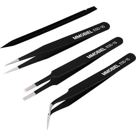 3x Industriel Précision ESD Pincettes Acier Inox Antistatique pour Électronique Outils, Bijoux, Ordinateur, Laboratoire, l'Artisanat et les Hobbies, etc. - Inclus Plastique Outil d'Ouverture (1/5)