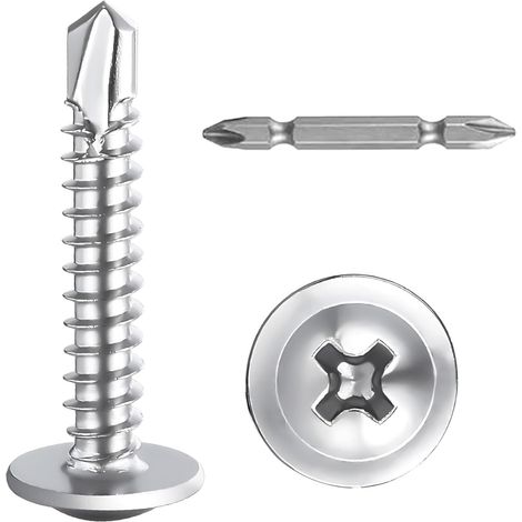 Lot de 50 Vis à Tôle Autoperceuses M4.2x25mm à tête Bombée en Acier Inoxydable 410 Cruciformes M4.2, Vis à Tête Ronde Autoperceuse Avec Tournevis pour Acier, Tôle
