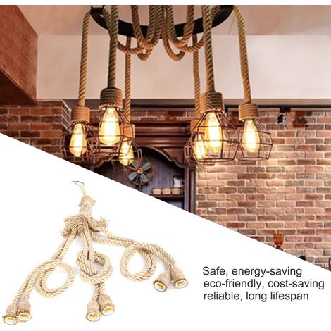 Cordon électrique chanvre 1m avec 6 douilles E27, câble DIY pour suspension décorative, ampoule non incluse, fil textile naturel (1/5)