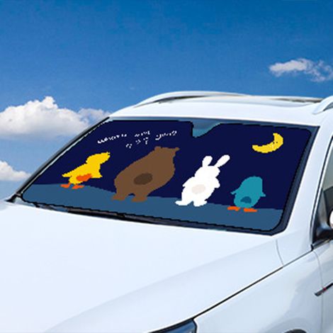 Pare-soleil de pare-brise de voiture, motif dessin animé mignon, pare-soleil avant de voiture, isolation thermique, petite taille. Où es-tu  (1/5)