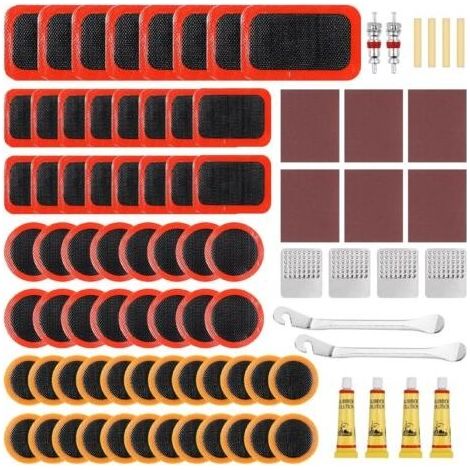 Rustine Velo, 86pcs Kit Reparation Pneu Velo, Rustine Chambre a Air, Kit de Crevaison, Boîte de Rangement Portable, Rustines Chambre à Air (1/5)