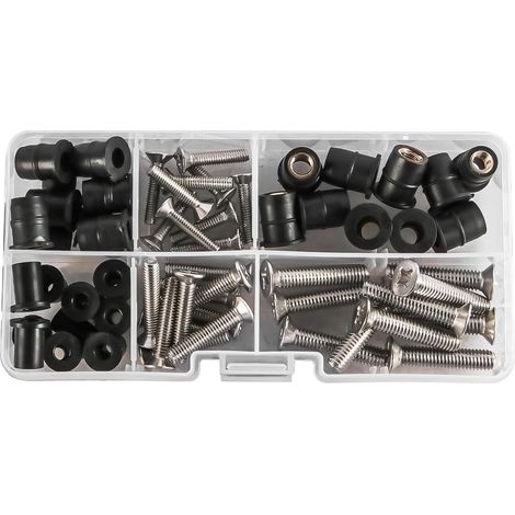Lot de 60 boulons et écrous M4 M5 M6 avec écrous en caoutchouc, vis en acier inoxydable 304 pour pare-brise de moto, pièces de bateau, accessoires de kayak, tailles M4 M5 M6 (1/5)