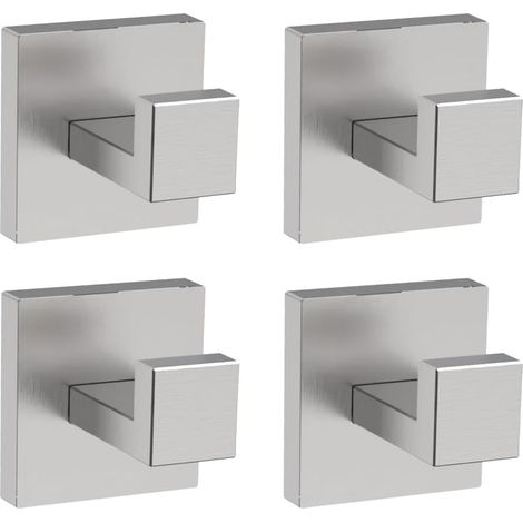 Set aus 4 Handtuchhaken aus gebürstetem Nickel für Badezimmer, robuste Wandhaken, Stifte aus Edelstahl 304, mit Handtuchhaken und Kleiderschrankhalterung (silber)