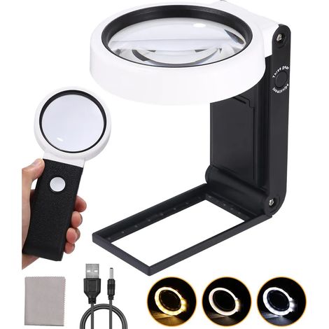 Loupe avec éclairage et support, loupe lumineuse LED 25x, avec 18 LED, 3 modes d'éclairage réglables, grande loupe de poche en verre, idéale pour les seniors, les bijoutiers, les loisirs créatifs et l (1/5)