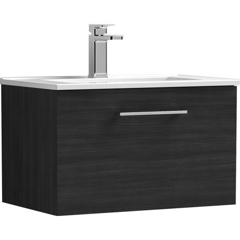 Balterley Level Contemporary Bathroom 1 Soft Close Drawer & Minimalist Wall Hung Vanity Unit Basin, Charcoal Black, 600mm (1/4)