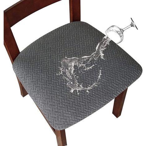 Stretchable Jacquard Elastic Chair Seat Cover, Waffle Textured Chair Cover for Dining Room (Dark Grey, 4) (1/5)