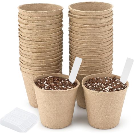 50 x 8 cm Plant Pots for Seedlings, Peti Pots for Planting, Potting Buckets, with 100 5 x 1 cm Plant Label – for Garden, Vegetable Garden, Greenhouse (1/5)