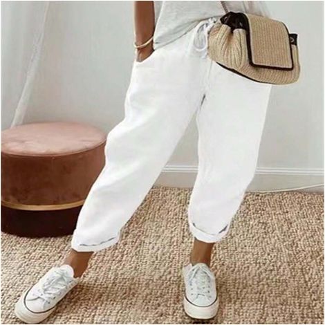 Pantalon femme lin été, coupe large palazzo, cordon ajustable, tenue décontractée maison, pantalon yoga fluide, ample et respirant