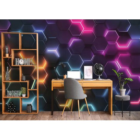 Fototapete Hexagone Gaming 3D-Optik, für Jugendzimmer, 200 x 140 cm – Komplettset inkl. Kleister & Anleitung (1/5)