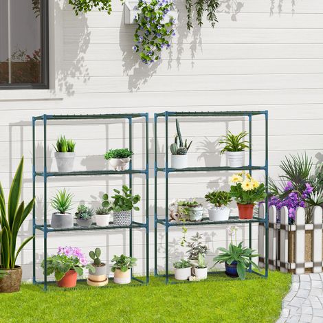 MEUBLIV Pflanzenregal 2 Stück 70x27x110 cm grün – 4 Ebenen (1/5)