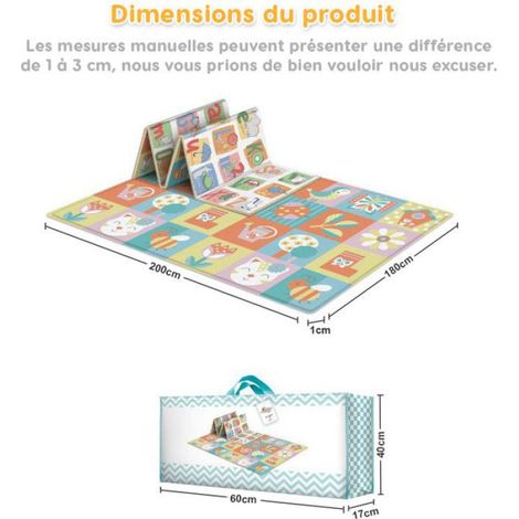 Tapis de Jeux Bebe Pliable Impermeable à 2 Faces - 200x180x1cm - Tapis d'eveil - Qualité Infantile non Toxique, Antidérapante (1/5)
