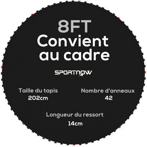 Tapis de saut de rechange pour trampoline, compatible avec les trampolines d'un diamètre de 2,4 m et des ressorts de 14 cm. (1/5)
