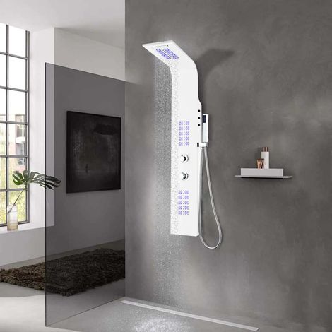 Panneau de douche Écran de douche - Aluminium 20 x 44 x 130 cm Blanc BV559341 - BonneVie (1/5)