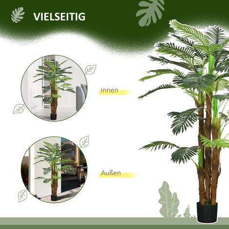 Plante artificielle, palmier décoratif 160 cm, arbre d'intérieur vert avec 36 branches, plante en pot réaliste pour salon, terrasse, jardin, décoration intérieure et extérieure (1/5)