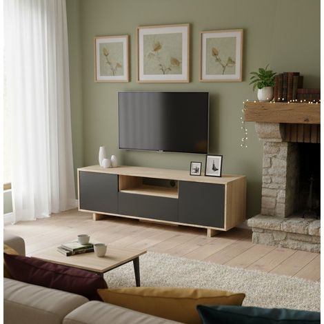 Mobile Porta tv - un Ripiano Apertura Battente e a Ribalta, Marrone Rovere, -, 150x41x46h cm Merida