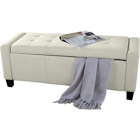 Cassapanca Pouf Contenitore Panca Fondoletto 110x40x40 cm in Legno e Eco Pelle Avorio (1/4)