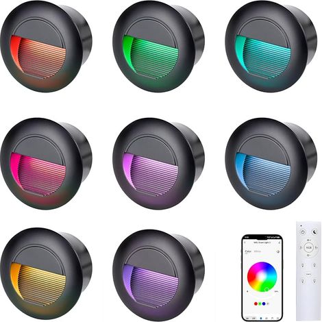 spot encastrable exterieur RGB Blanc chaud blanc froid, Bluetooth led escalier 65mm, avec boîte encastrée, télécommande 230V eclairage mural Alu etanche escalier encastrable, noir（Paquet de 8） (1/5)