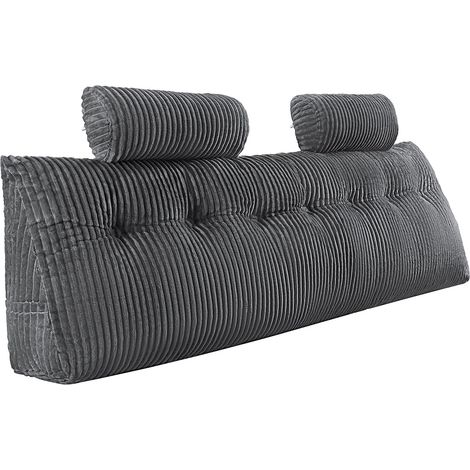 Coussin de Tête de Lit King Size, avec 2 Poches Latérales et 2 Appuie-tête, Tissu Flanelle Lavable, pour Lecture, Gaming, Repos au Lit, Gris (1/5)