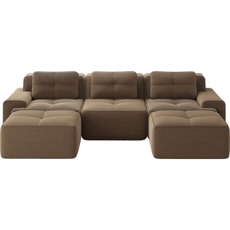 Sofá Modular de 3 Plazas Boneless, Respaldo Curvo y Asiento Profundo, de Pana Marrón, con Reposabrazos Anchos (1/5)