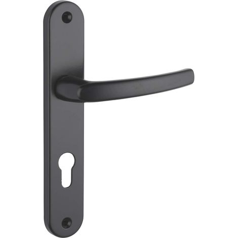 1 Ensemble Poignée Porte Entrée Zamak Fondu Trou Cylindre Entraxe 195mm Carré 7mm Finition Noir (1/4)