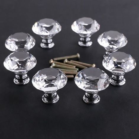 8 Stück 40 mm Knaufgriffe aus klarem Kristallglas für Möbel, Schränke, Kommoden (1/4)