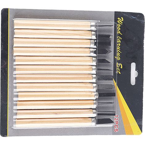 Ensemble d'outils de sculpture sur bois (12 pièces) - Lames en acier au manganèse, manches confortables en pin, couteaux à sculpter le bois