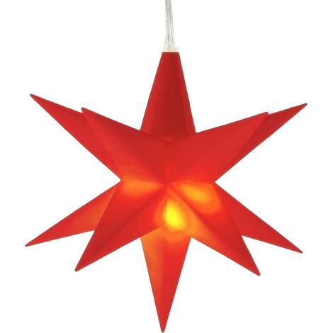 3D Weihnachtsstern 12 cm warm weiß Beleuchtet mit Timer - rot - LED Fenster Deko Leuchtstern Batterie betrieben