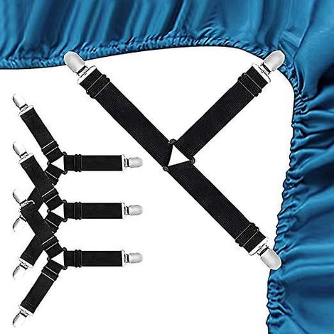 4-teiliges Set dreieckiger Bettecken-Befestigungsclips (weiß) – Bettlaken-Befestigungsclips – Matratzenbezug-Clips – Strapazierfähiges Bettlaken-Gummiband (1/5)
