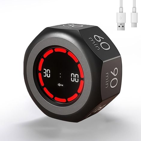 Drehbarer Küchentimer, visueller Pomodoro-Würfel-Timer für mehr Produktivität, für Kinder, 1/3/5/15/30/60/90 Minuten Voreinstellungen, leise/niedrige/hohe Lautstärke, Schreibtischtimer für Arbeit und 