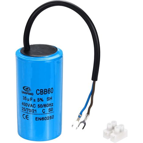 CBB60 Condensateur 35uF Condensateur de Démarrage, AC 450V 2 Fils 50/60Hz Cylindre 93x50mm pour Moteur de Compresseur d'Air, Lave-Linge, Réfrigérateur (1/5)