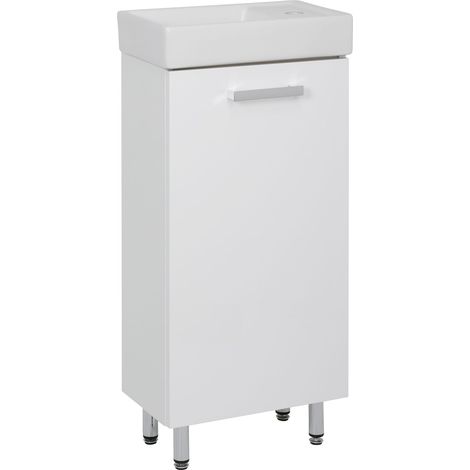 Meuble de Salle de Bain - 40 x 22 cm - Blanc - Avec Lavabo - Compact et Élégant