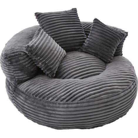 Sillón puf de terciopelo acanalado gris oscuro con respaldo alto y 3 cojines (1/5)