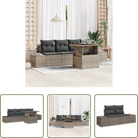 Gartentisch - Garten-Sofa-Set mit Speicher 5 pcs Grau Poly Rattan (1/5)