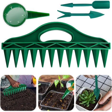 Lot de 4 semis à semer avec 12 trous - Distributeur de graines pour la propagation avec main réglable - Tige de repiquage et fourchette de piquage - Outil pour semis de plantes (1/5)