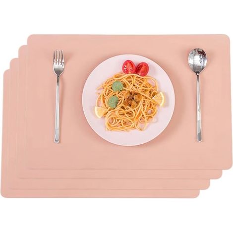 Tovagliette - Confezione da 4 - Texture effetto pelle - 45 x 30 cm - Impermeabili - Resistenti all'olio - Lavabili - Per tavoli da pranzo - Rosa (1/5)