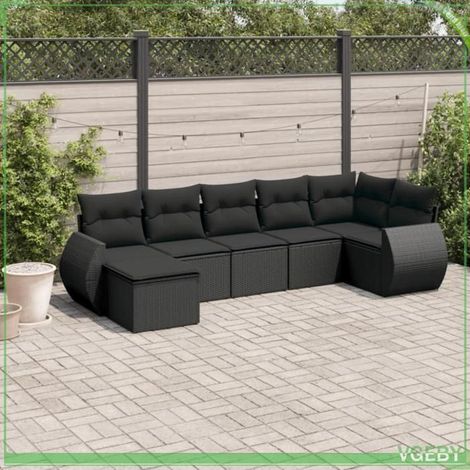 Salon de jardin 7 pièces - 3254012 - Résine tressée noir - Rangements avec sac étanche - Coussins déhoussables (1/3)