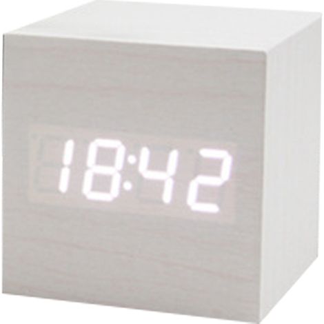 Réveil numérique, affichage électronique de l'heure par LED, double alarme, mini-horloge électrique cubique en bois, style 2 (1/5)
