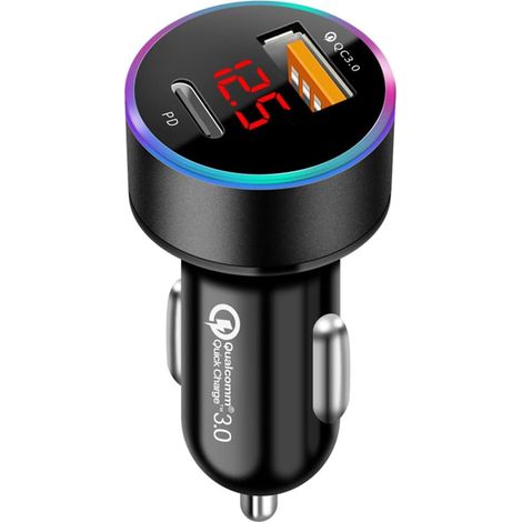 Zigarettenanzünder USB C Ladegerät PD & QC3.0 Schnelles Autoladegerät Zigarettenanzünder USB A Adapter für Telefon 13 12 11 Pro Max X XR XS, Samsung, Huawei, Tablet