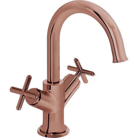 Vitra Origin Classic Basin Mixer Tap with Crosshead Handle - Soft Copper