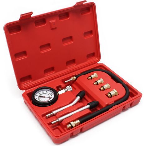 Wiltec Kit 9 pièces de Testeur de compression - 0-21 bars / 0-300 PSI - avec Tuyaux et Adaptateurs - dans un Coffret - pour Moteurs à essence de Voiture Poids lourd Camions Motos (1/5)
